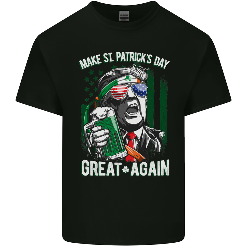 St Patricks Day Great Again Donald Trump Mens Cotton T-Shirt Tee Top Black