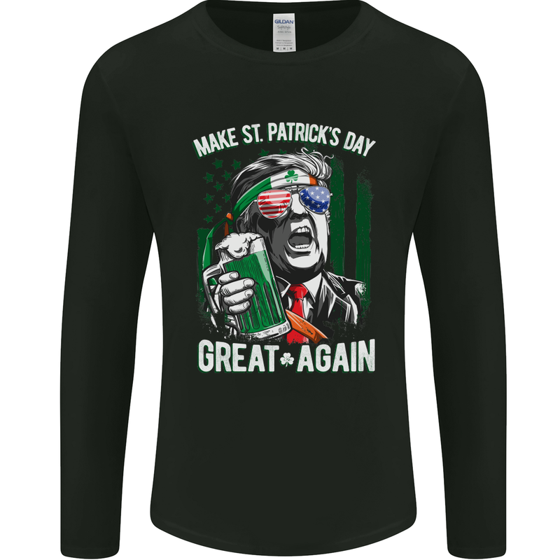 St Patricks Day Great Again Donald Trump Mens Long Sleeve T-Shirt Black