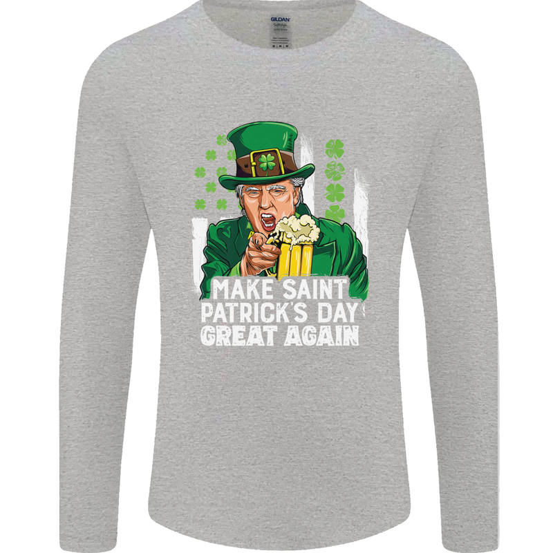 St Patricks Day Great Again Donald Trump Mens Long Sleeve T-Shirt Sports Grey