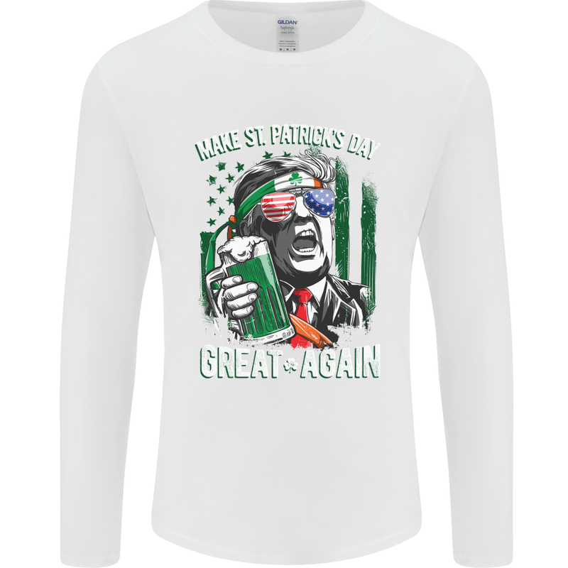 St Patricks Day Great Again Donald Trump Mens Long Sleeve T-Shirt White