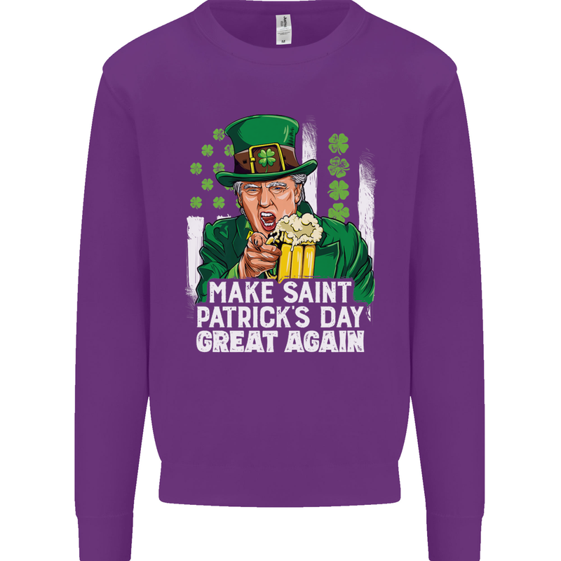 St Patricks Day Great Again Donald Trump Mens Sweatshirt Jumper Purple