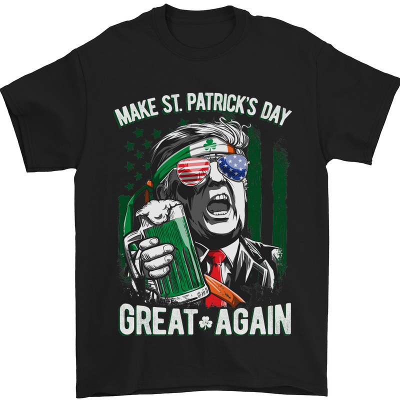 St Patricks Day Great Again Donald Trump Mens T-Shirt Cotton Gildan Black