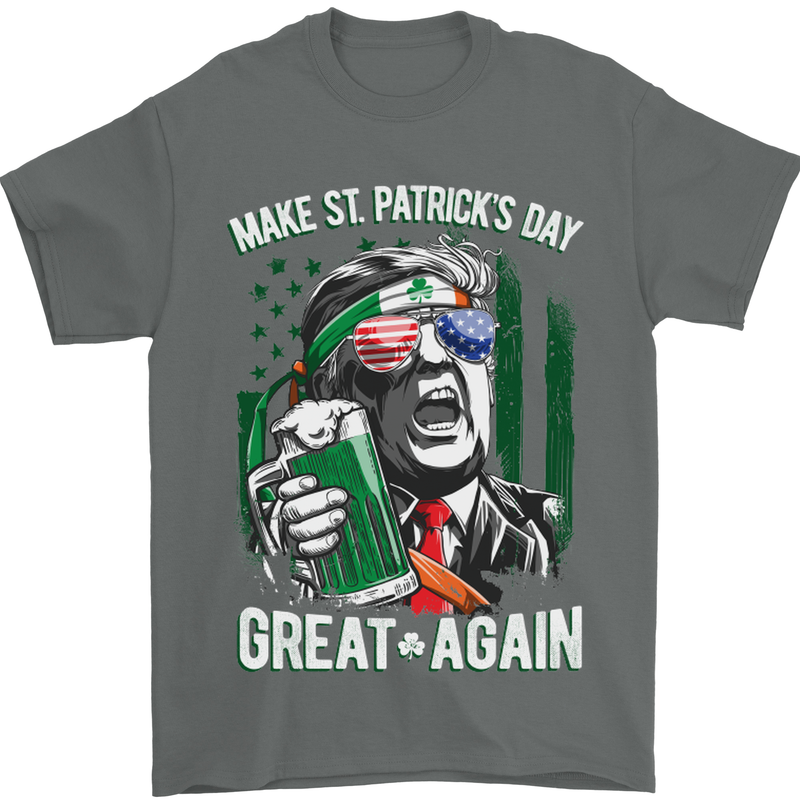 St Patricks Day Great Again Donald Trump Mens T-Shirt Cotton Gildan Charcoal