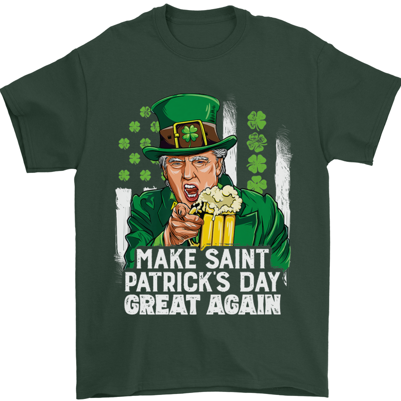 St Patricks Day Great Again Donald Trump Mens T-Shirt Cotton Gildan Forest Green
