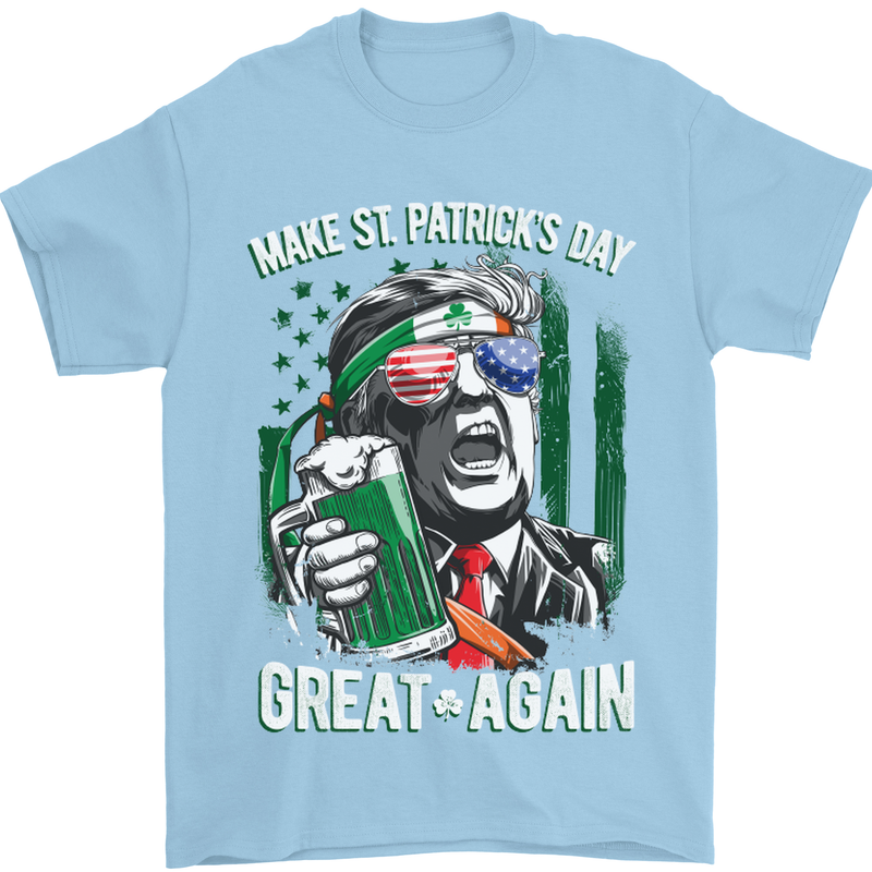 St Patricks Day Great Again Donald Trump Mens T-Shirt Cotton Gildan Light Blue