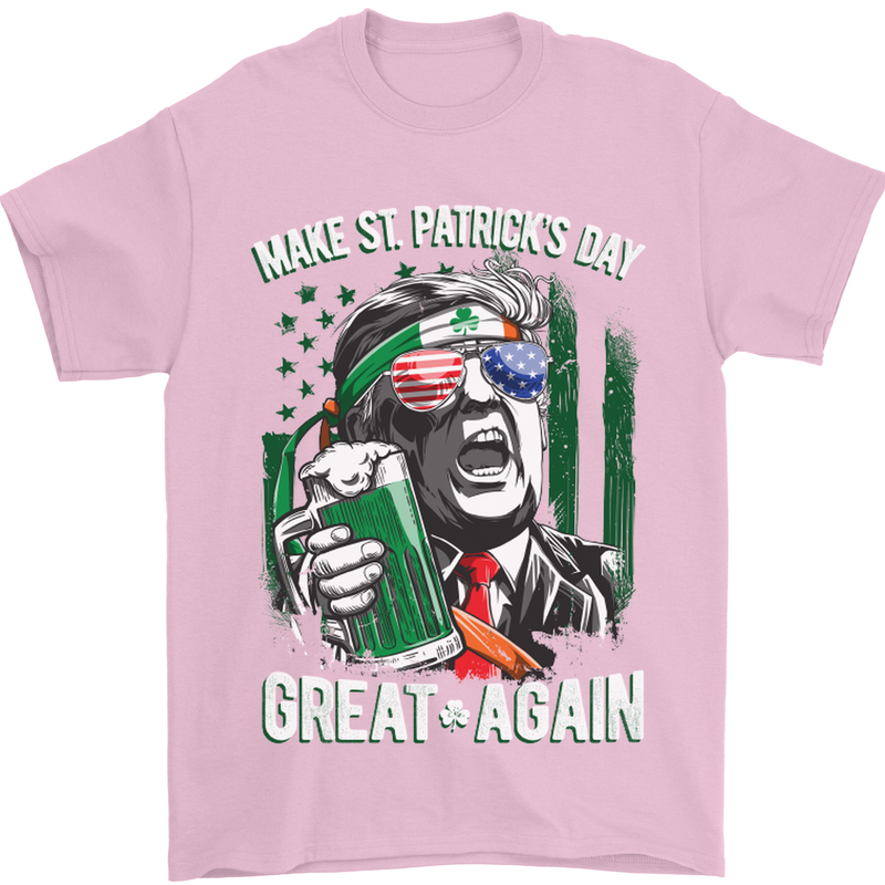 St Patricks Day Great Again Donald Trump Mens T-Shirt Cotton Gildan Light Pink