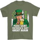 St Patricks Day Great Again Donald Trump Mens T-Shirt Cotton Gildan Military Green