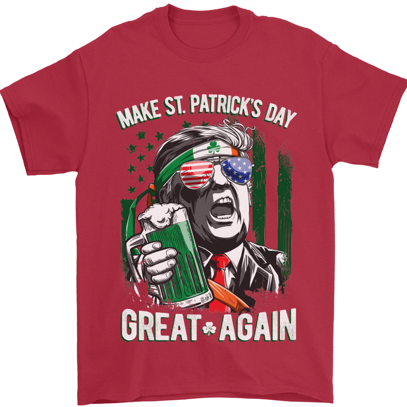 St Patricks Day Great Again Donald Trump Mens T-Shirt Cotton Gildan Red