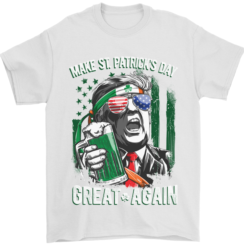 St Patricks Day Great Again Donald Trump Mens T-Shirt Cotton Gildan White