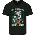 St Patricks Day Great Again Donald Trump Mens V-Neck Cotton T-Shirt Black