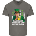 St Patricks Day Great Again Donald Trump Mens V-Neck Cotton T-Shirt Charcoal