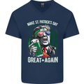 St Patricks Day Great Again Donald Trump Mens V-Neck Cotton T-Shirt Navy Blue