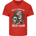 St Patricks Day Great Again Donald Trump Mens V-Neck Cotton T-Shirt Red