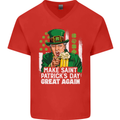 St Patricks Day Great Again Donald Trump Mens V-Neck Cotton T-Shirt Red