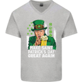 St Patricks Day Great Again Donald Trump Mens V-Neck Cotton T-Shirt Sports Grey