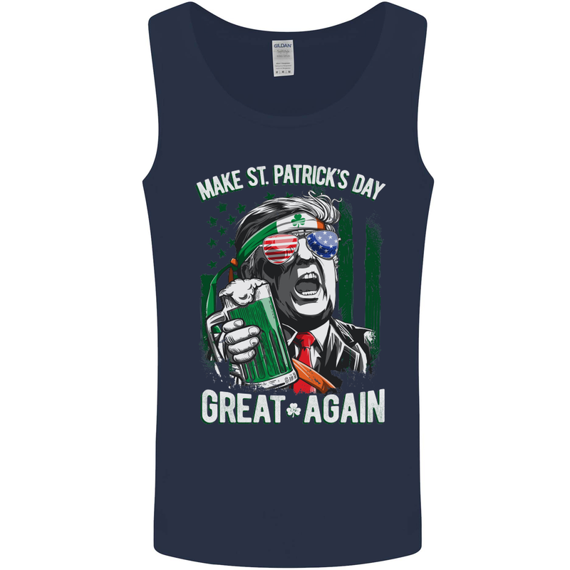 St Patricks Day Great Again Donald Trump Mens Vest Tank Top Navy Blue