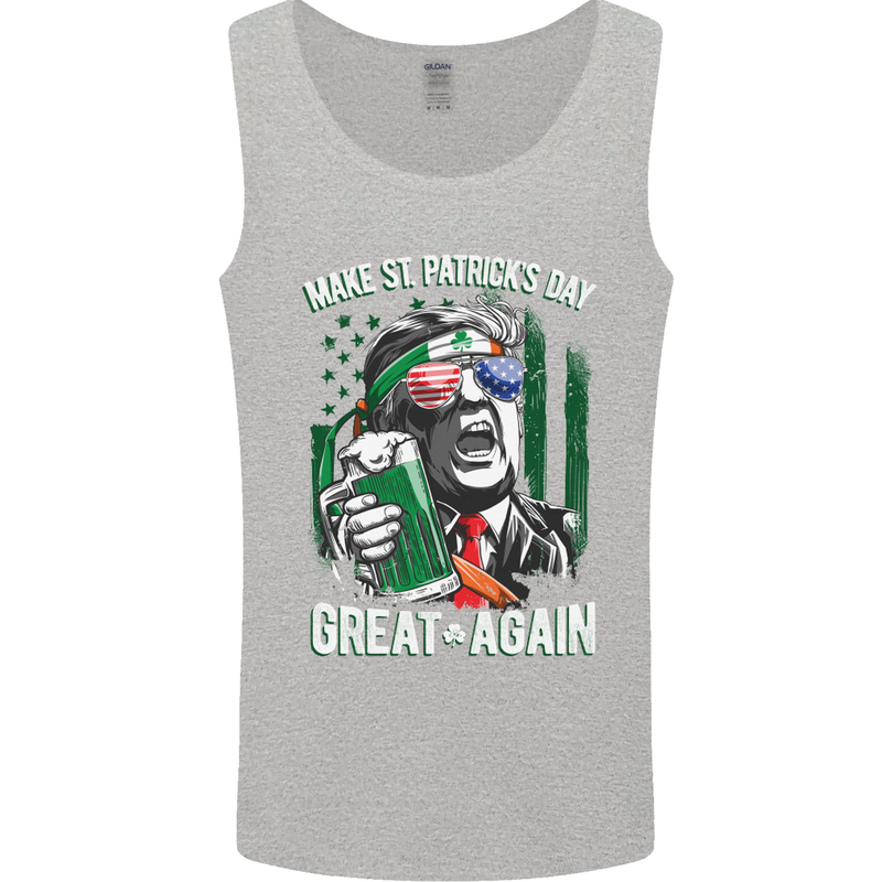 St Patricks Day Great Again Donald Trump Mens Vest Tank Top Sports Grey