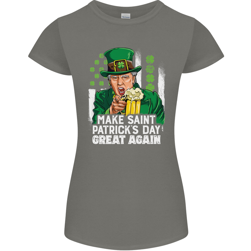 St Patricks Day Great Again Donald Trump Womens Petite Cut T-Shirt Charcoal