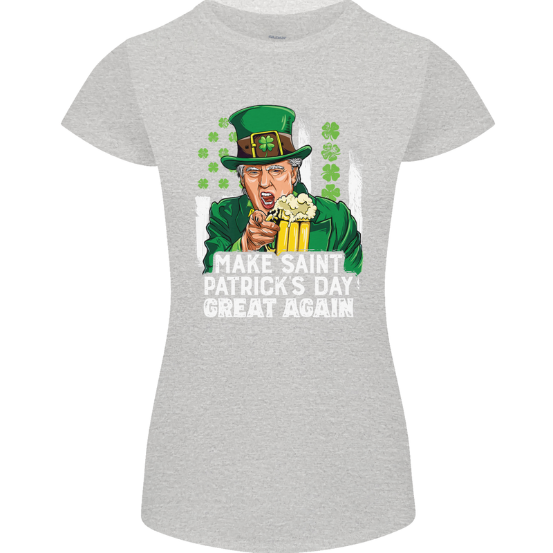 St Patricks Day Great Again Donald Trump Womens Petite Cut T-Shirt Sports Grey
