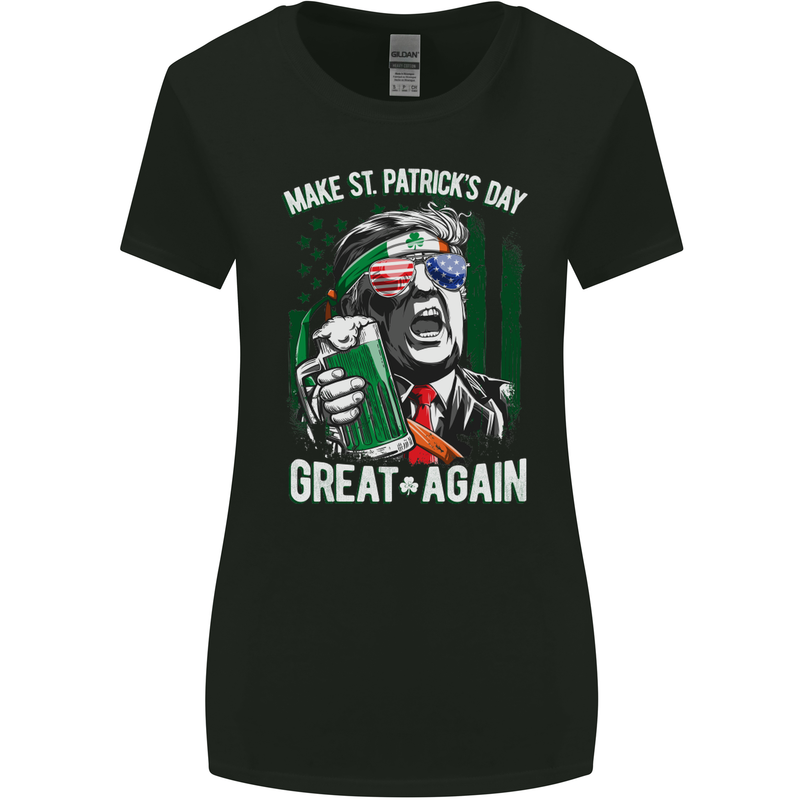 St Patricks Day Great Again Donald Trump Womens Wider Cut T-Shirt Black