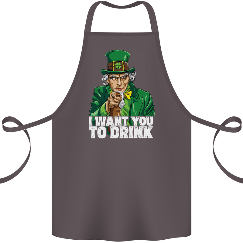 St Patricks Day I Want You to Drink Alcohol Cotton Apron 100% Organic Dark Grey