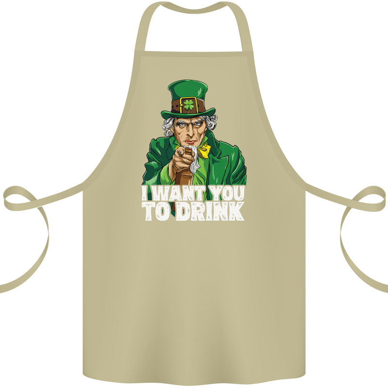 St Patricks Day I Want You to Drink Alcohol Cotton Apron 100% Organic Khaki
