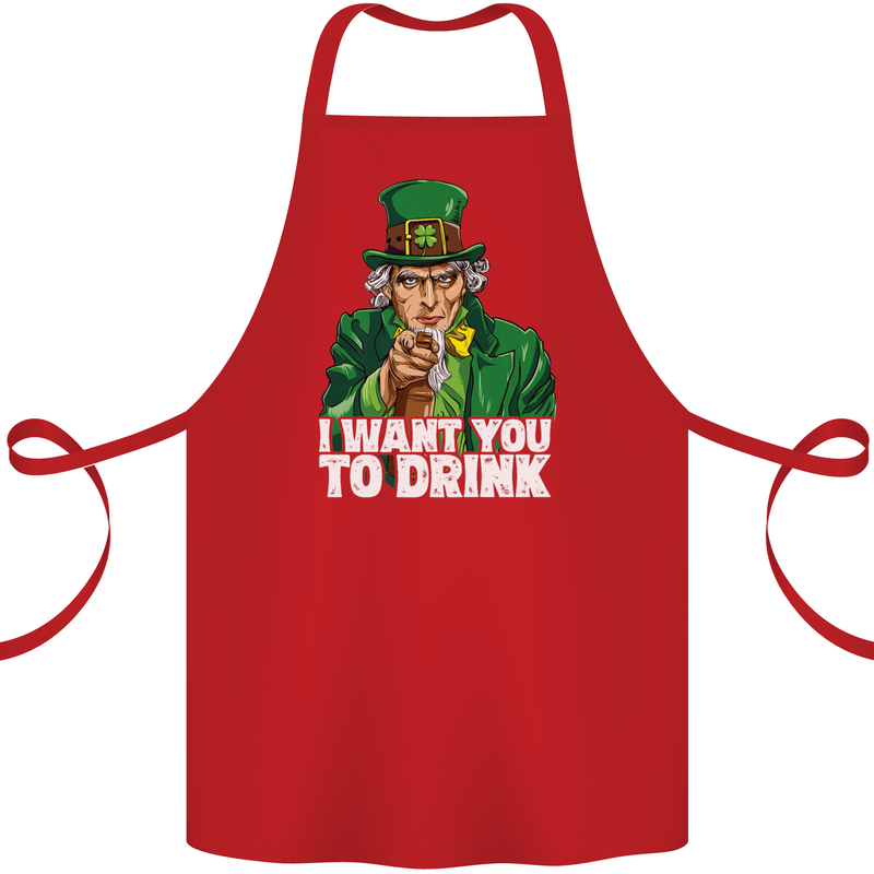 St Patricks Day I Want You to Drink Alcohol Cotton Apron 100% Organic Red