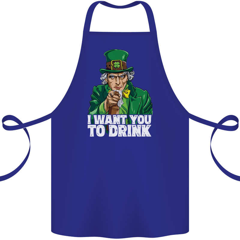 St Patricks Day I Want You to Drink Alcohol Cotton Apron 100% Organic Royal Blue