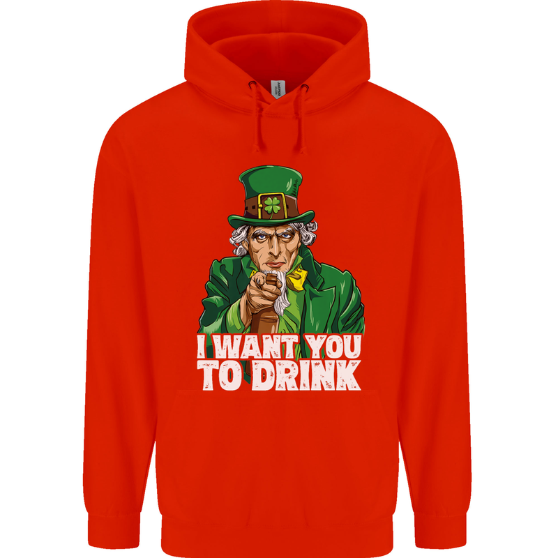 St Patricks Day I Want You to Drink Alcohol Mens 80% Cotton Hoodie Bright Red