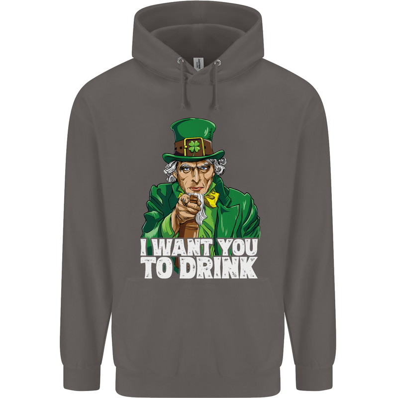 St Patricks Day I Want You to Drink Alcohol Mens 80% Cotton Hoodie Charcoal