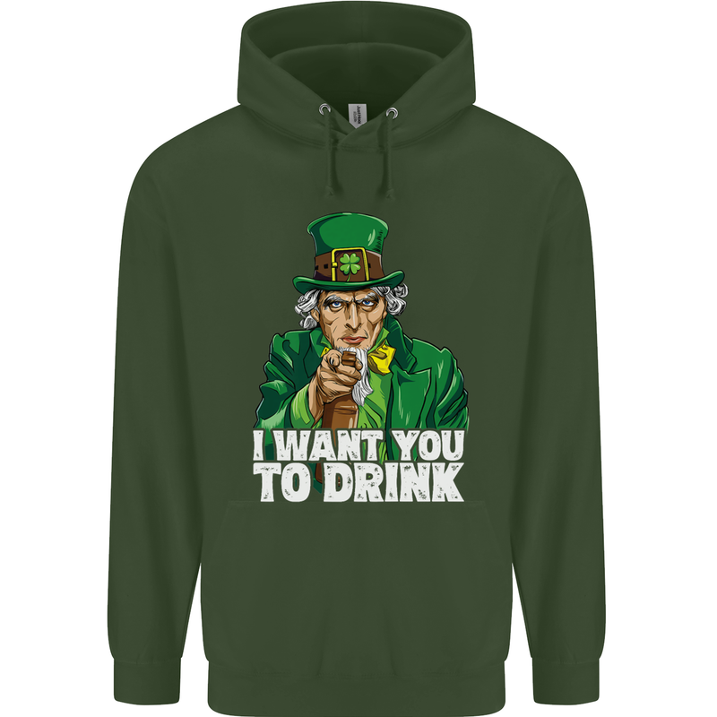 St Patricks Day I Want You to Drink Alcohol Mens 80% Cotton Hoodie Forest Green