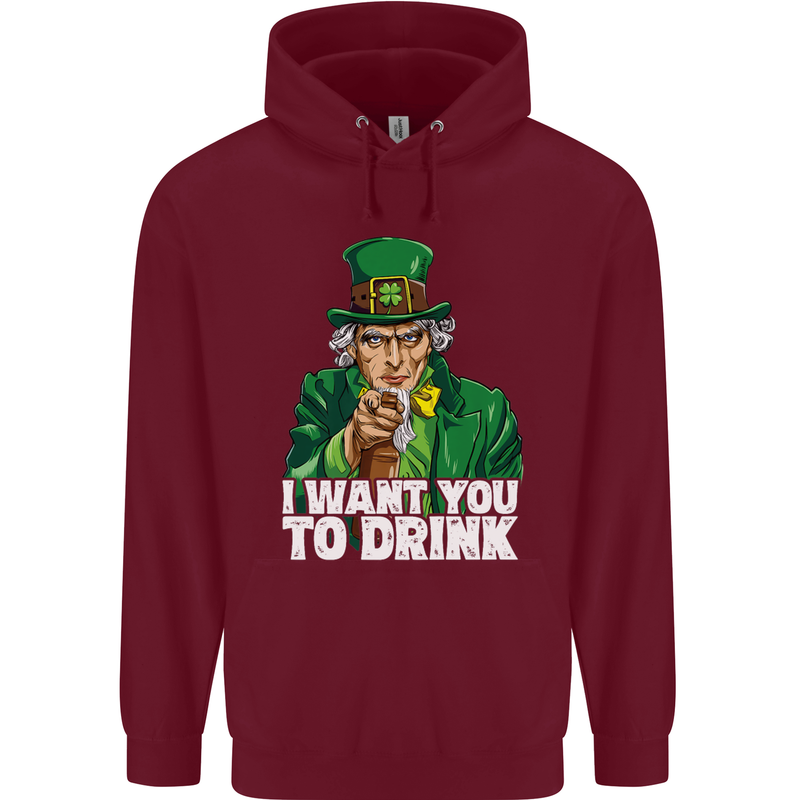 St Patricks Day I Want You to Drink Alcohol Mens 80% Cotton Hoodie Maroon