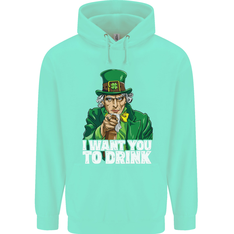 St Patricks Day I Want You to Drink Alcohol Mens 80% Cotton Hoodie Peppermint