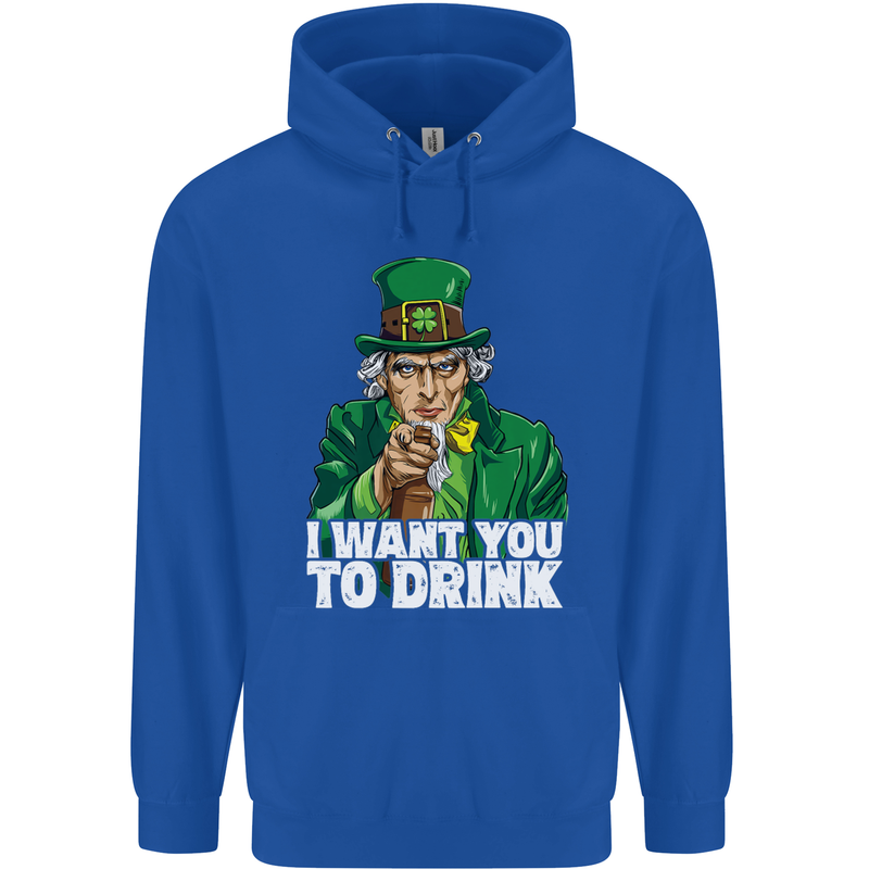 St Patricks Day I Want You to Drink Alcohol Mens 80% Cotton Hoodie Royal Blue