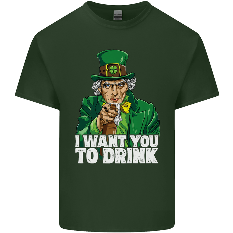 St Patricks Day I Want You to Drink Alcohol Mens Cotton T-Shirt Tee Top Forest Green