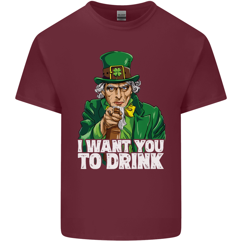 St Patricks Day I Want You to Drink Alcohol Mens Cotton T-Shirt Tee Top Maroon