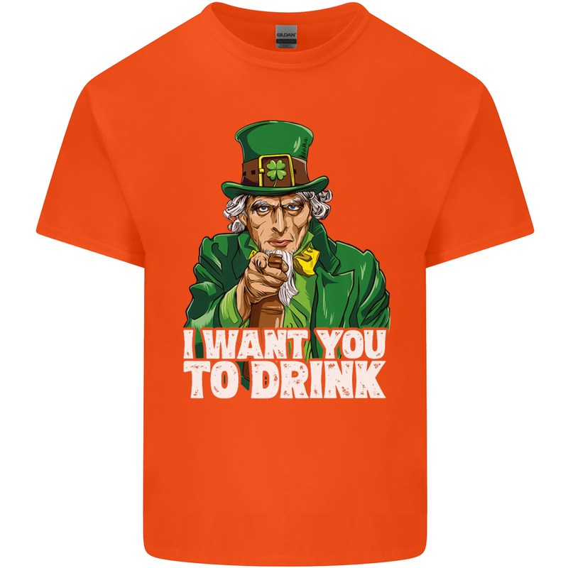 St Patricks Day I Want You to Drink Alcohol Mens Cotton T-Shirt Tee Top Orange