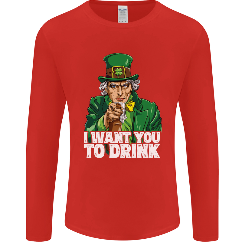 St Patricks Day I Want You to Drink Alcohol Mens Long Sleeve T-Shirt Red