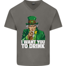 St Patricks Day I Want You to Drink Alcohol Mens V-Neck Cotton T-Shirt Charcoal