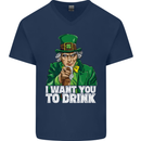St Patricks Day I Want You to Drink Alcohol Mens V-Neck Cotton T-Shirt Navy Blue