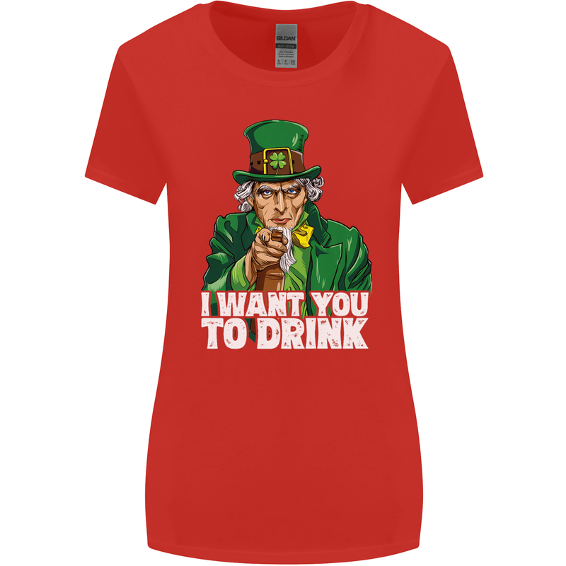 St Patricks Day I Want You to Drink Alcohol Womens Wider Cut T-Shirt Red