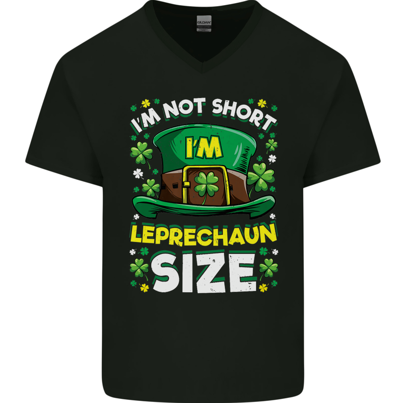 St Patricks Day I'm Leprechaun Sized Funny Mens V-Neck Cotton T-Shirt Black