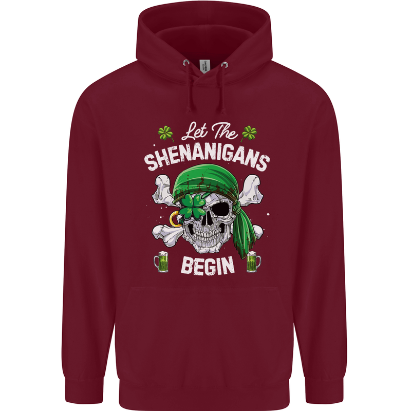 St Patricks Day Let the Shenanigans Begin Childrens Kids Hoodie Maroon