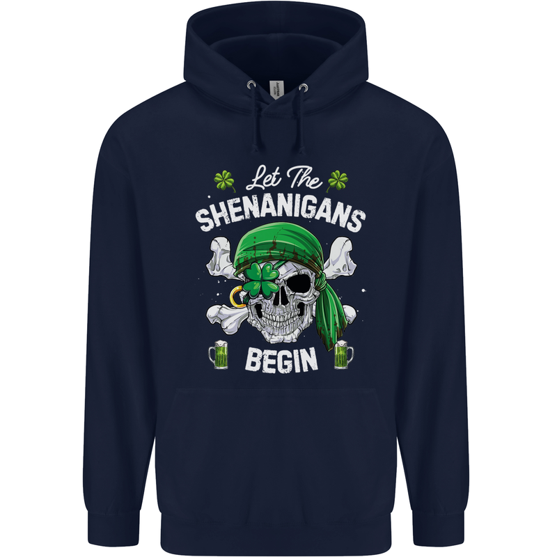 St Patricks Day Let the Shenanigans Begin Childrens Kids Hoodie Navy Blue