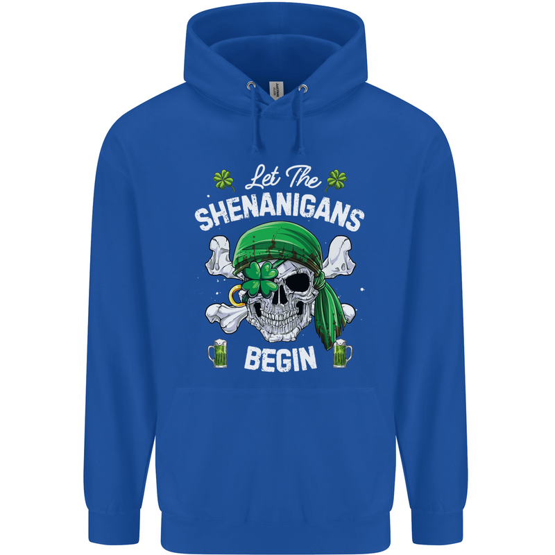 St Patricks Day Let the Shenanigans Begin Childrens Kids Hoodie Royal Blue