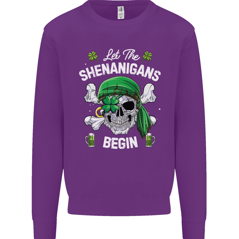 St Patricks Day Let the Shenanigans Begin Kids Sweatshirt Jumper Purple
