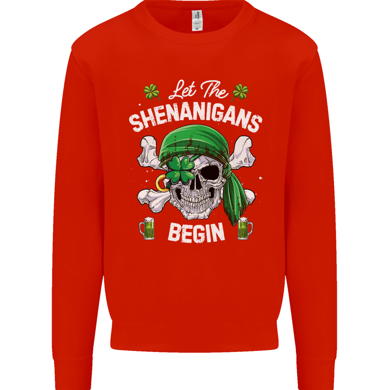 St Patricks Day Let the Shenanigans Begin Mens Sweatshirt Jumper Bright Red