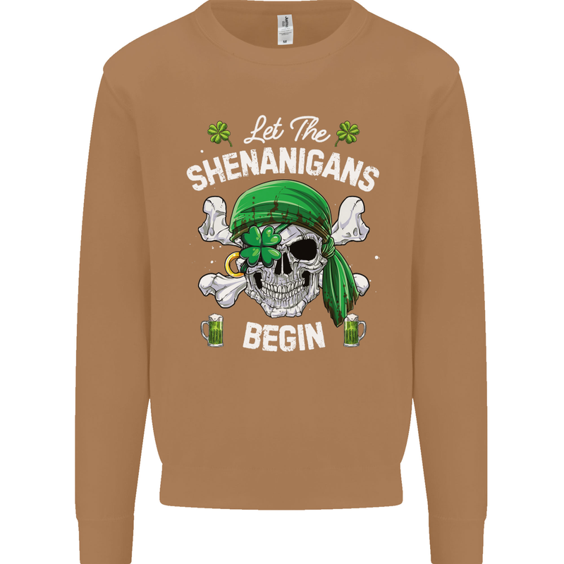 St Patricks Day Let the Shenanigans Begin Mens Sweatshirt Jumper Caramel Latte