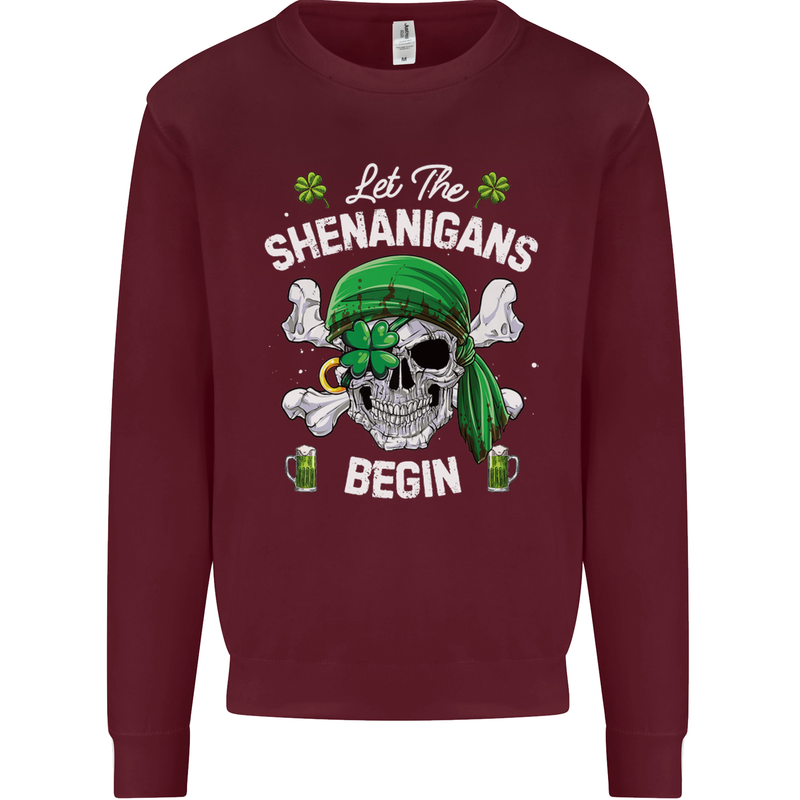 St Patricks Day Let the Shenanigans Begin Mens Sweatshirt Jumper Maroon