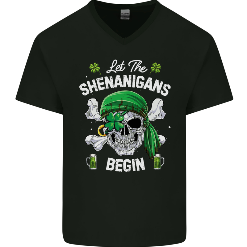 St Patricks Day Let the Shenanigans Begin Mens V-Neck Cotton T-Shirt Black